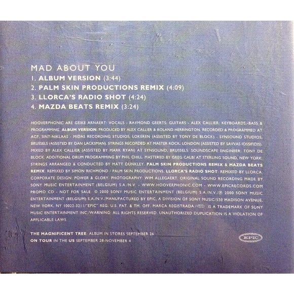 Mad About You by Hooverphonic CD Single 2000 Epic Promo - Picture 3 of 3